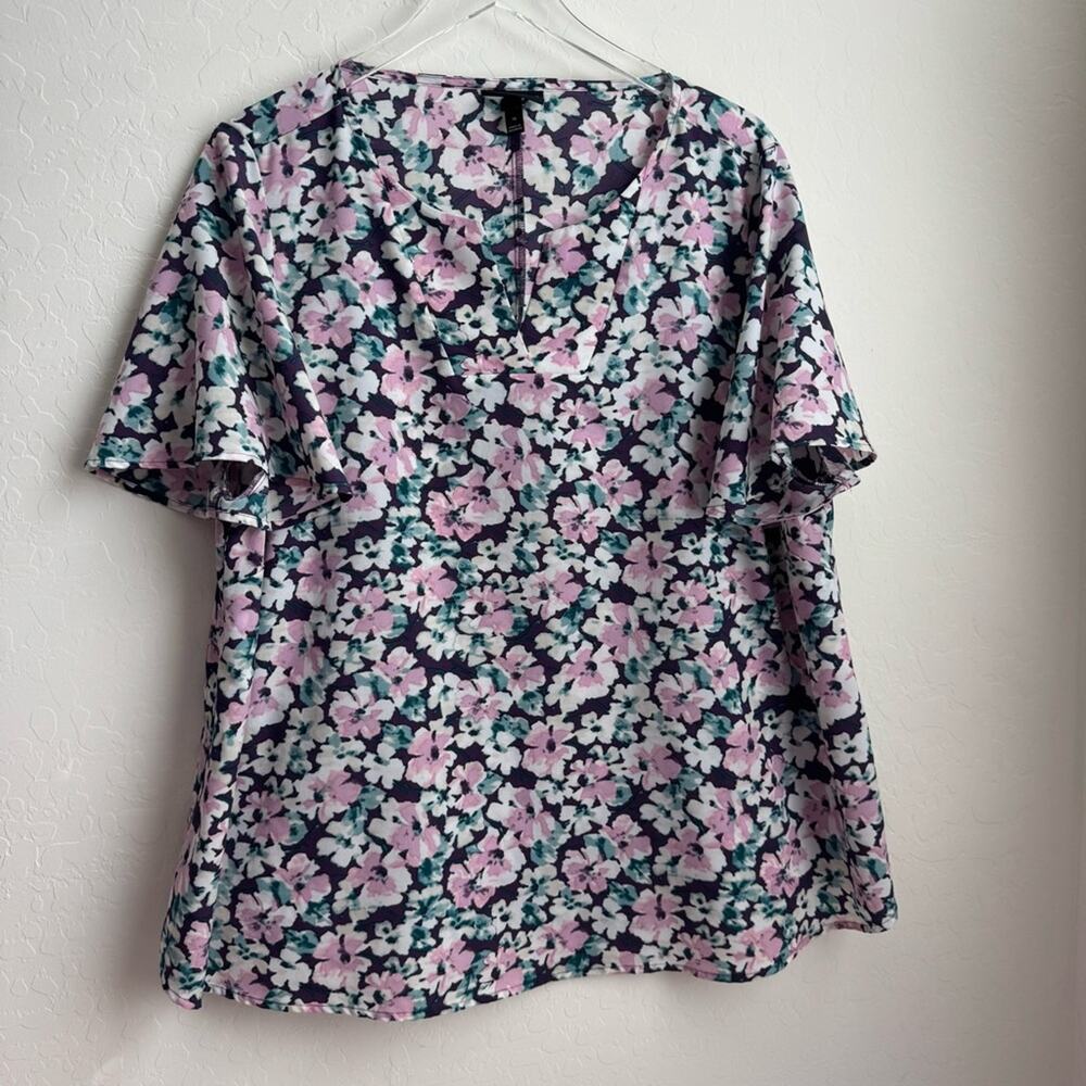 Lane Bryant Floral Blouse Short Sleeve Dressy Career Size 18